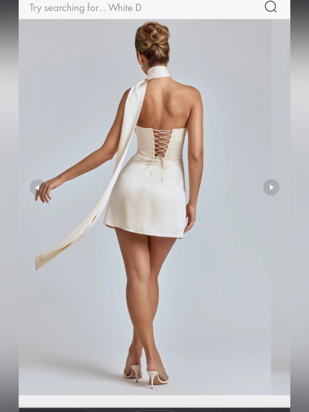 Oh Polly Cream Satin Mini Dress with Draped Neck Scarf - Picture 2 of 8